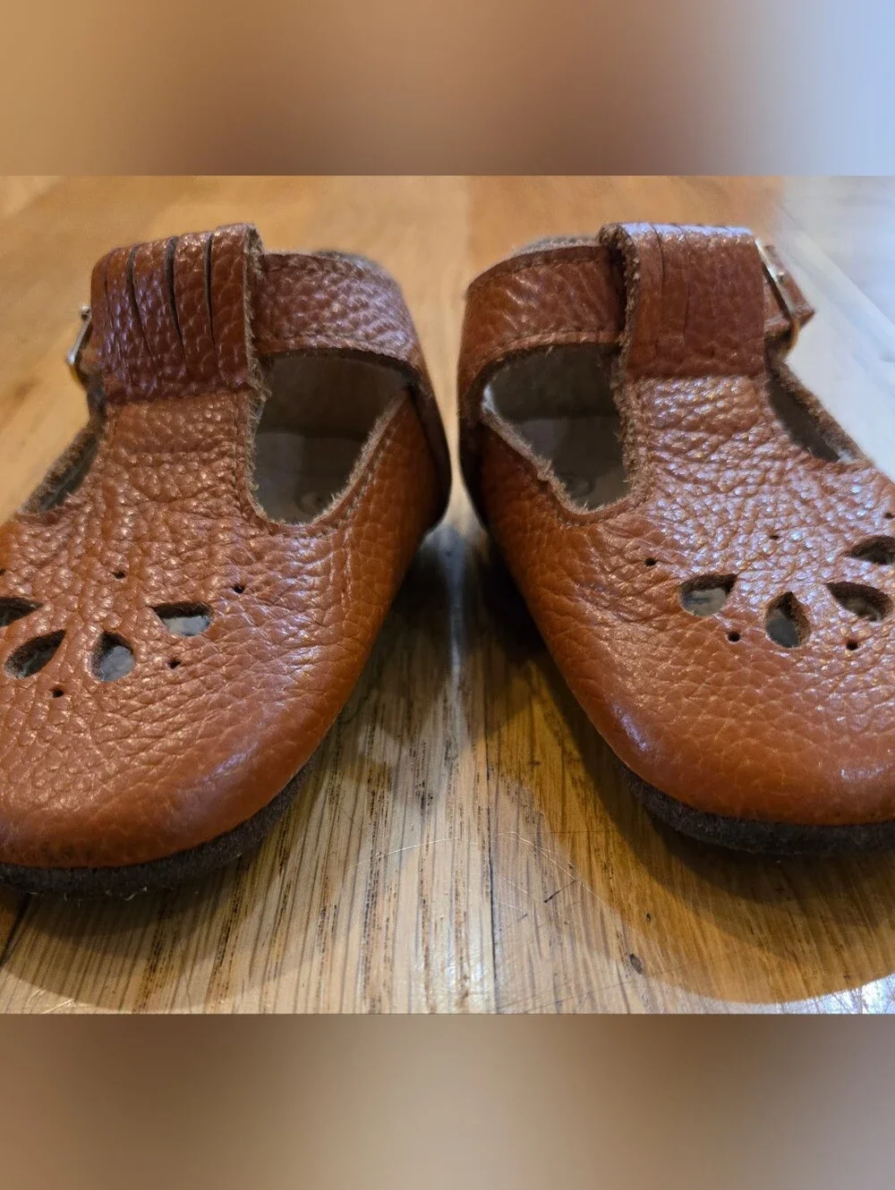 Baby T-Strap Walker Shoes in Tan Leather